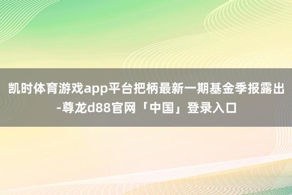 凯时体育游戏app平台把柄最新一期基金季报露出-尊龙d88官网「中国」登录入口